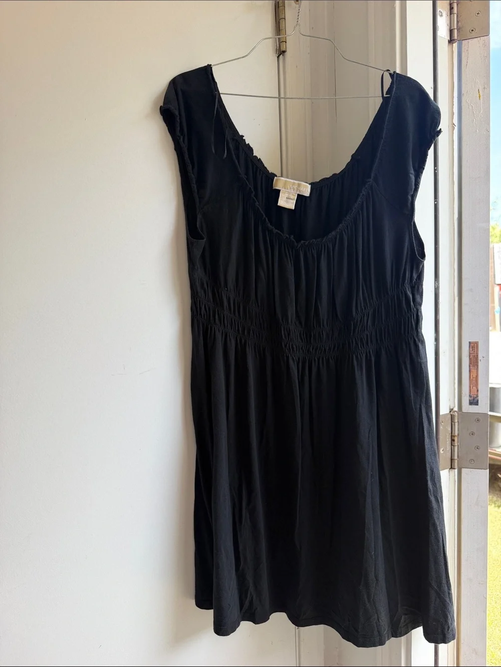 Michael Kors Black Scoop-Neck Ruched Waist Mini Dress